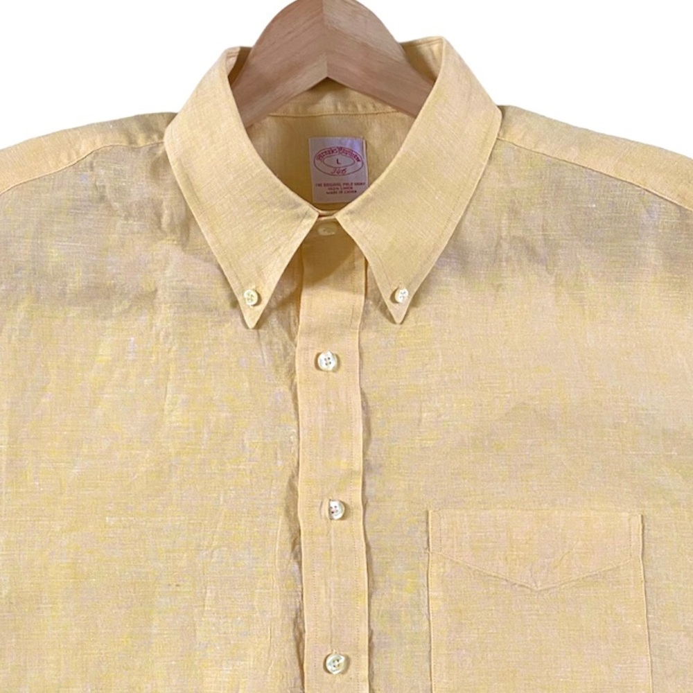 BROOKS BROTHERS 346 MEN’S 100% LINEN SHIRT YELLOW SIZE LARGE